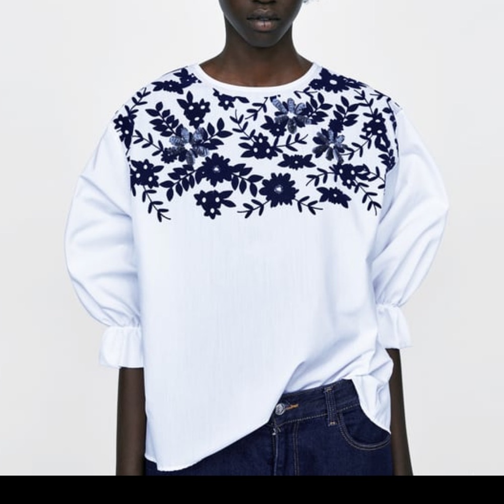 Zara white embroidered blouse